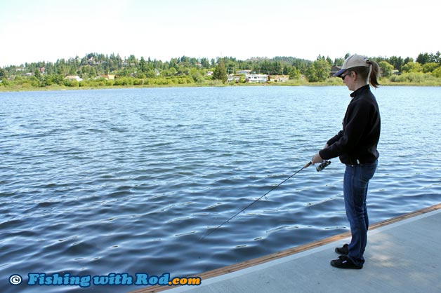 Pier fishing for rainbow trout at Diver Lake in Nanaimo, Vancouver Island Pier fishing for rainbow trout at Diver Lake in Nanaimo, Vancouver Island