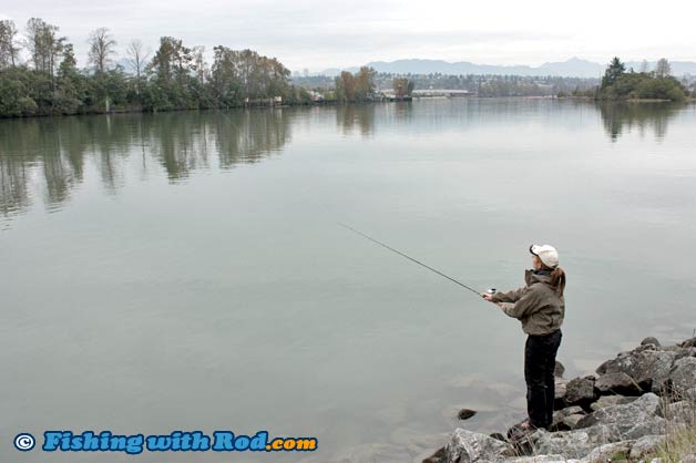 Spin fishing at North arm of Tidal Fraser River Spin fishing at North arm of Tidal Fraser River